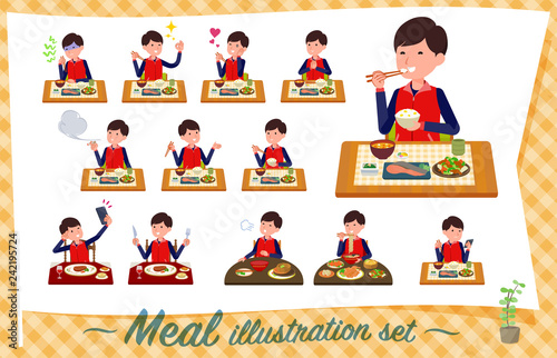 flat type Store staff red uniform men_Meal
