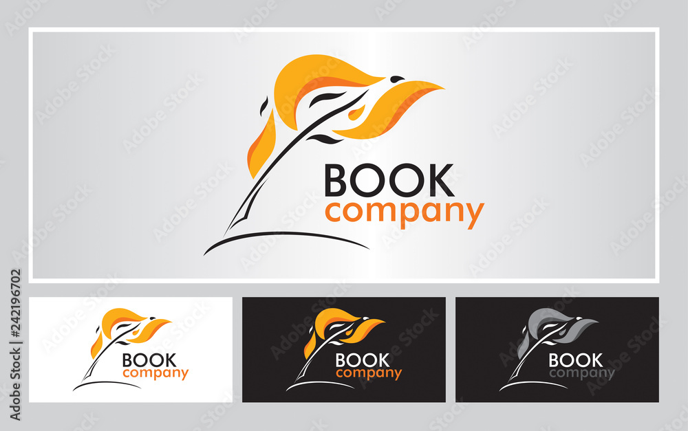 Logo książka pióro ogień ikona - obrazy, fototapety, plakaty 