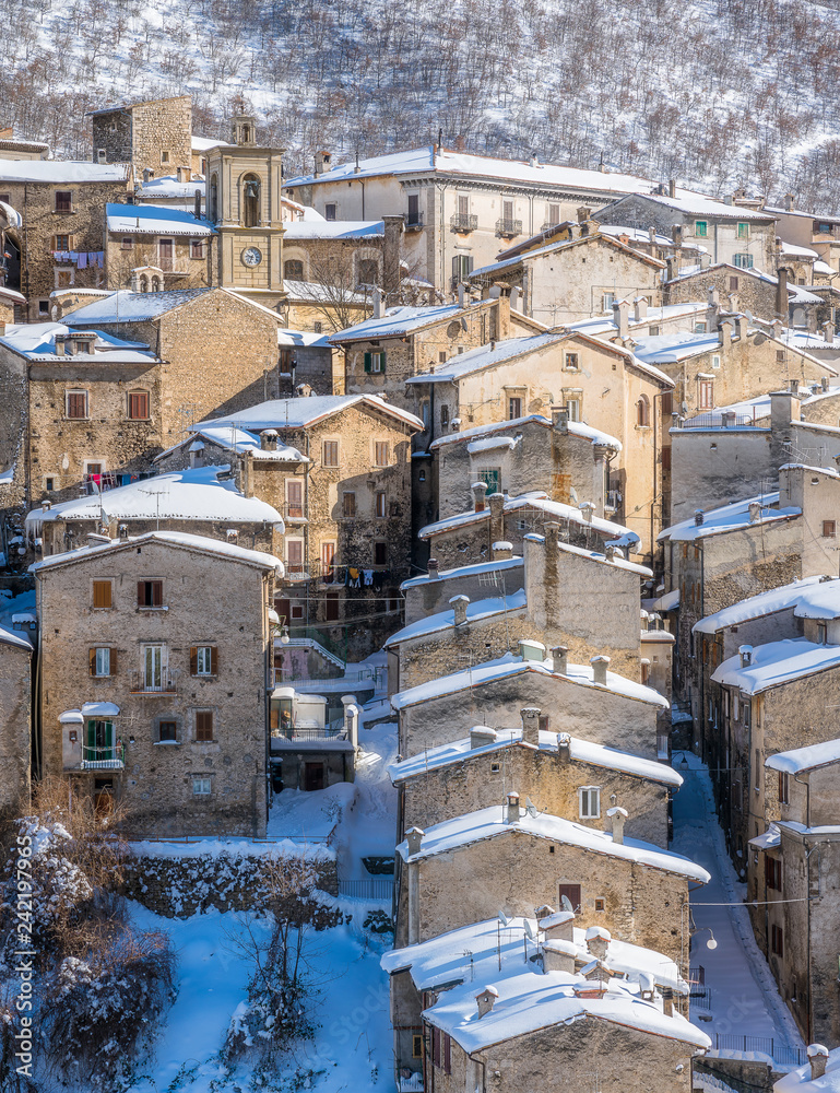 The beautiful Scanno covered in snow during winter season. Abruzzo, central Italy. The beautiful Scanno covered in snow during winter season. Abruzzo, central Italy.