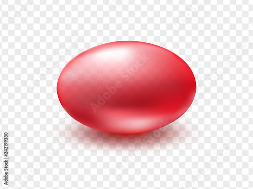 Red liquid oily capsule template with antibiotic, medical gel, vitamin gel or cosmetic essence isolated on transparent background.