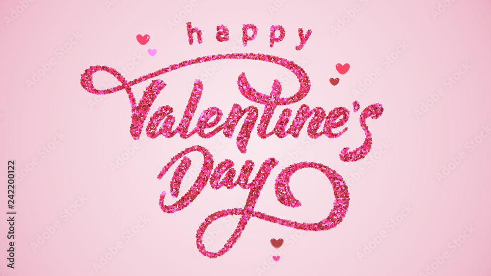 Happy Valentine's Day Holiday Greeting - Beautiful Illustration of Text Filled With Hearts Over a Soft Pink Background