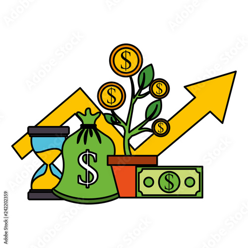 business plant growth coins clock money