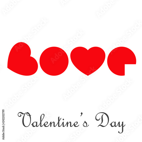 Logotipo abstracto con texto Valentine's Day con texto LOVE con corazones color rojo
