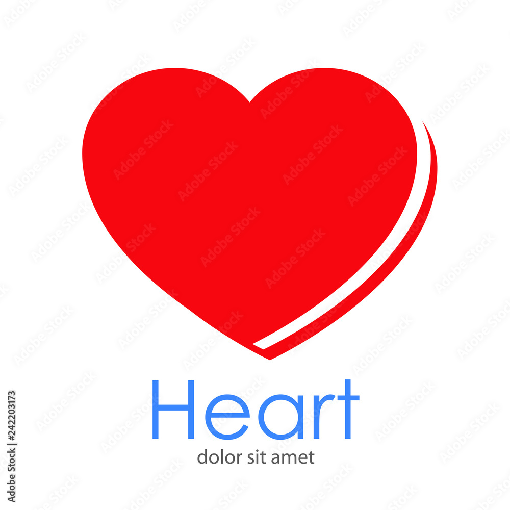 Logotipo abstracto con texto Heart con corazón con espacio negativo en lateral en color rojo