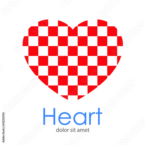 Logotipo abstracto con texto Heart con corazón como tablero ajedrez en espacio negativo en rojo y blanco