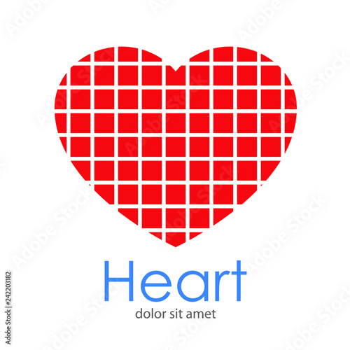 Logotipo abstracto con texto Heart con corazón con pixels en color rojo