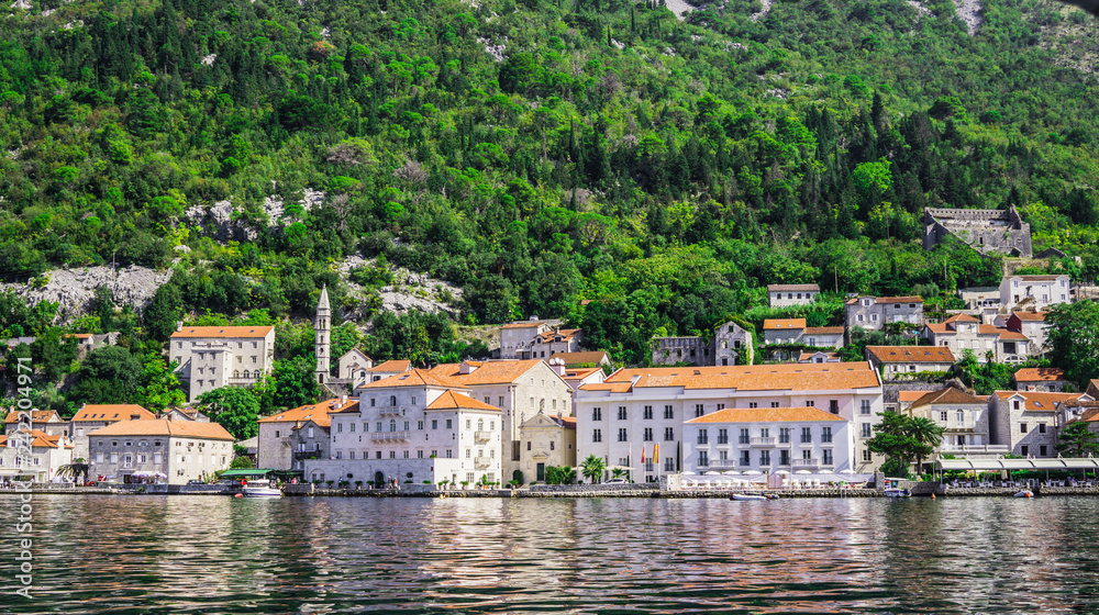 Beautiful view of the shores of Kotor Bay in Montenegro. September 22, 2018
