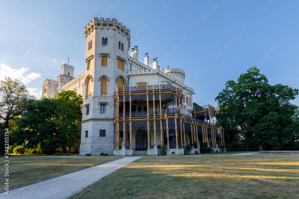 back view of beautiful white renaissance state castle castle Hluboka ...