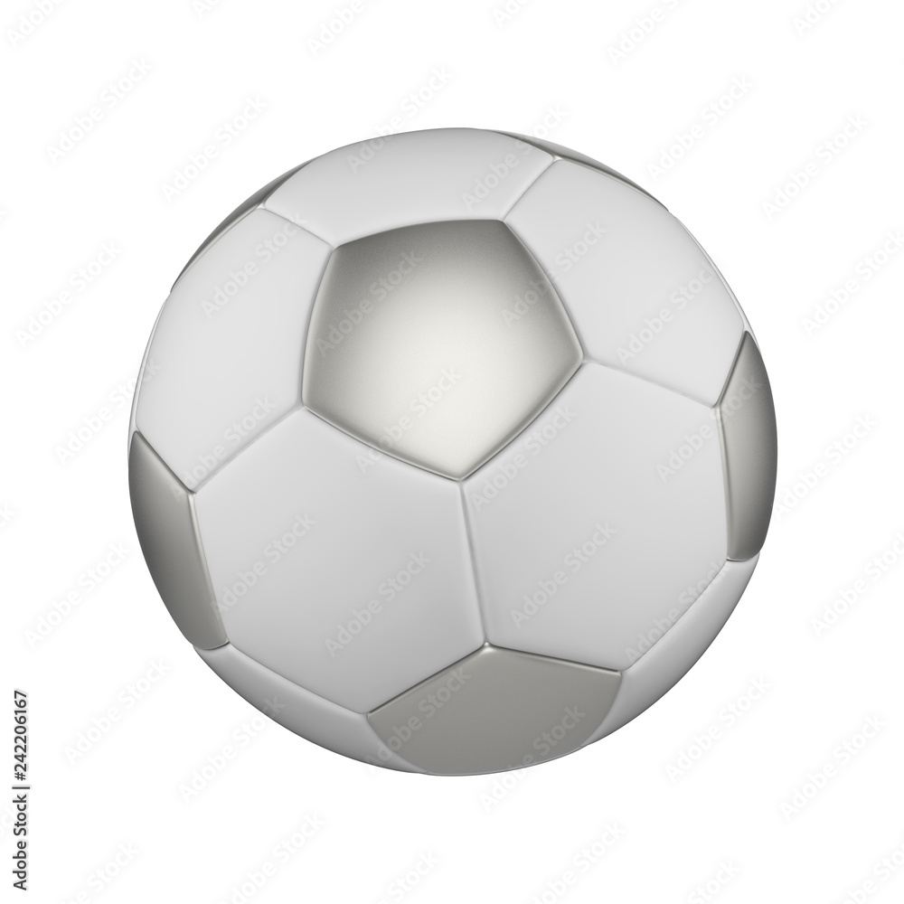 Soccer ball realistic 3d illustration. Isolated football ball on white background. International sports competition, tournament.