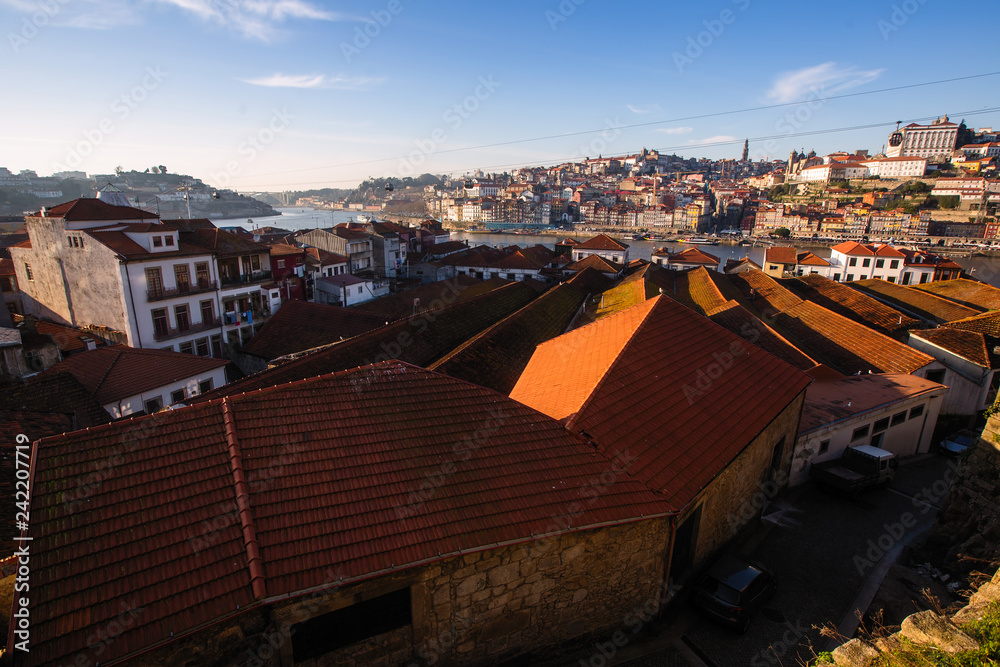 Top view of old downtown, Vila Nova de Gaia - Porto, Portugal.