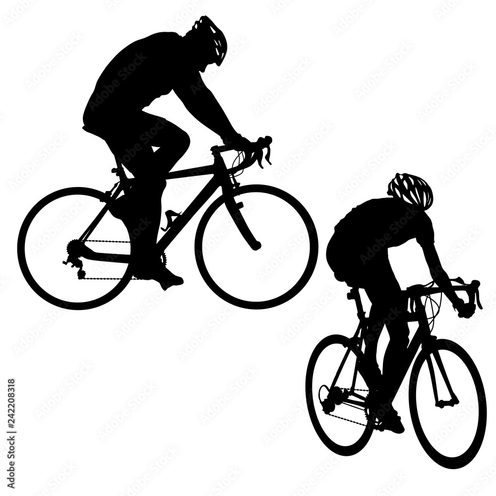 Obraz premium Set silhouette of a cyclist male on white background