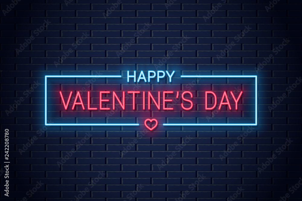 valentines day neon banner. with valentine heart valentines day neon banner. with valentine heart