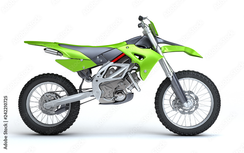 3D illustration of green glossy sports motorcycle isolated on white background. Right side view 3D illustration of green glossy sports motorcycle isolated on white background. Right side view