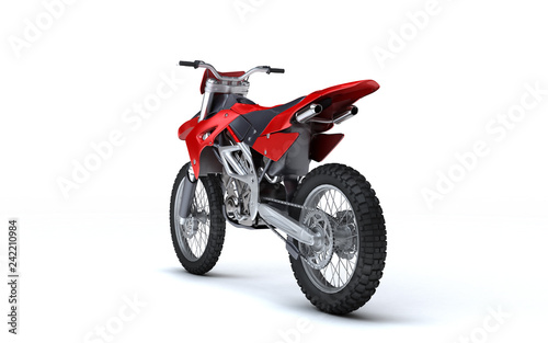 3D illustration of red glossy sports motorcycle isolated on white background. Perspective. Rear view