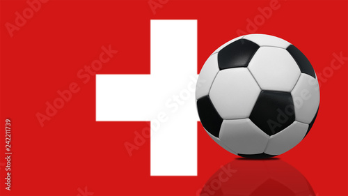 Realistic soccer ball on Switzerland flag background.