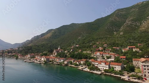 Aerial view of the city Prcanj in the Bay of Kotor Montenegro photo