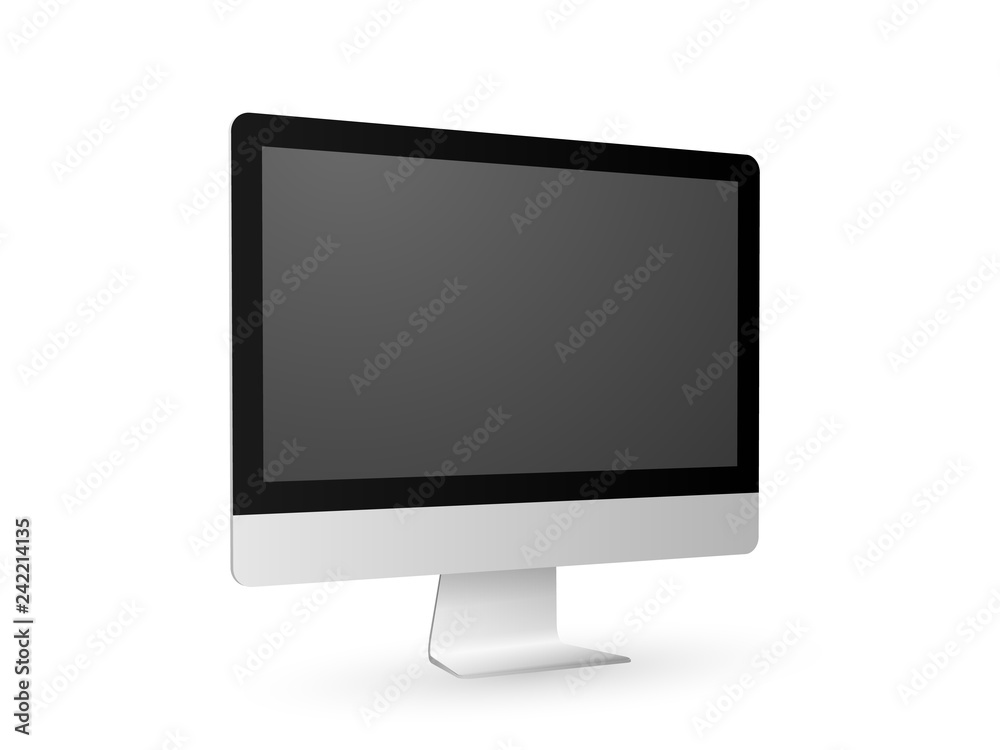Perspective view of realistic modern slim shaded vector computer screen on white background. Perspective view of realistic modern slim shaded vector computer screen on white background.