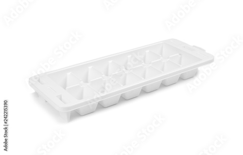 Empty ice cube tray on white background