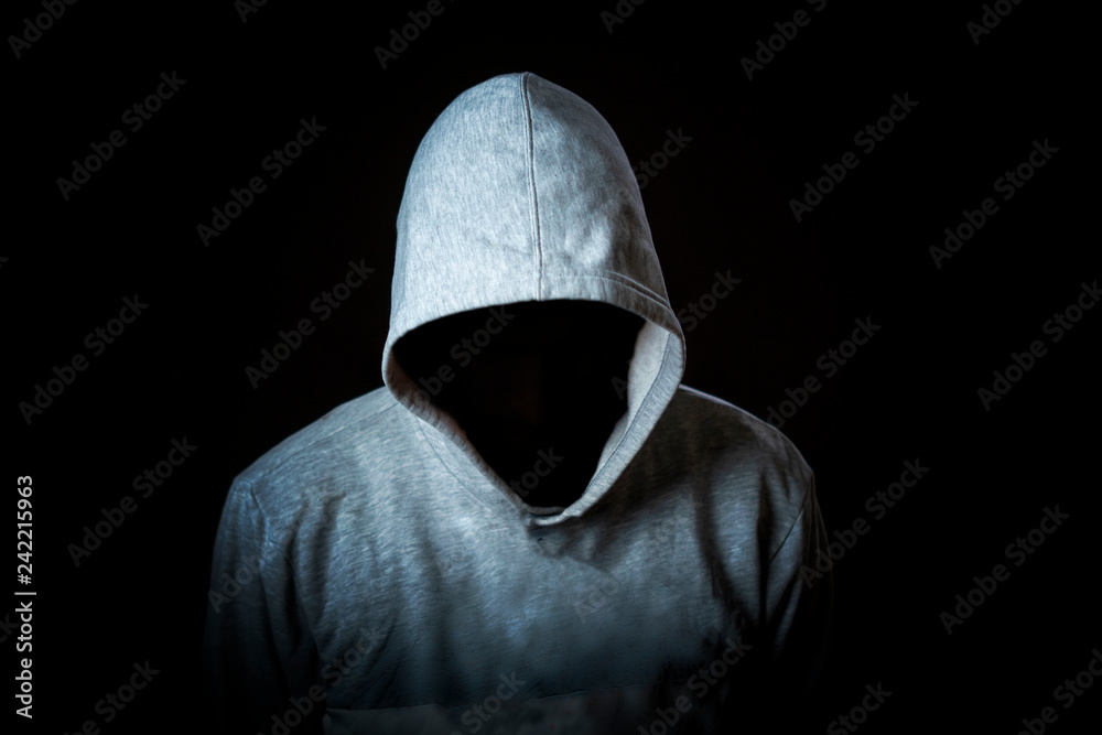 faceless incognito man wear hood on dark background isolated b faceless incognito man wear hood on dark background isolated b