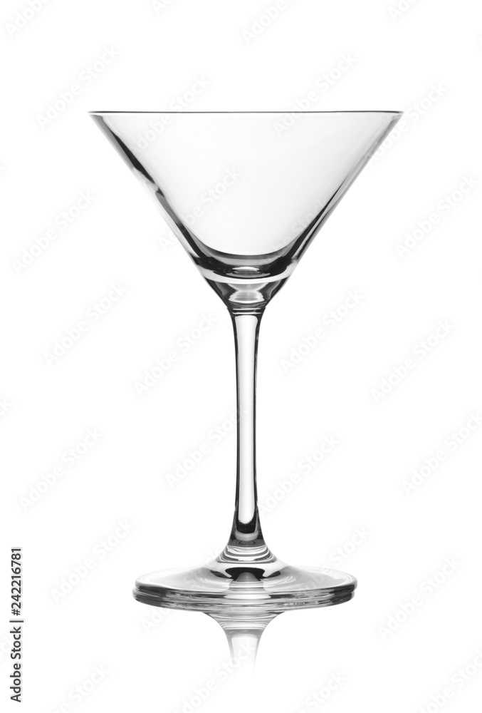 Empty crystal martini glass on white background Empty crystal martini glass on white background