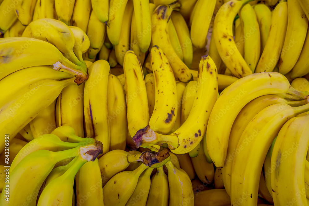 Close up of selective focus of fresh bananas background