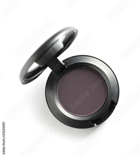 Eye shadow on white background, top view. Decorative cosmetics