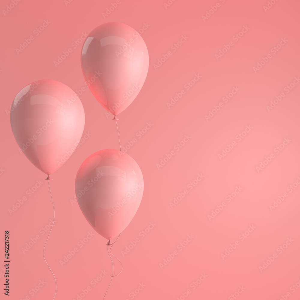 Illustration of glossy pink balloons on pastel pink background