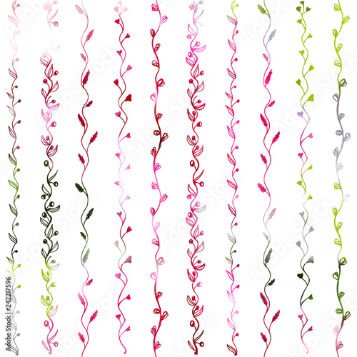 Hand drawn liana floral pattern. Color foliage plant decoration vector on white background