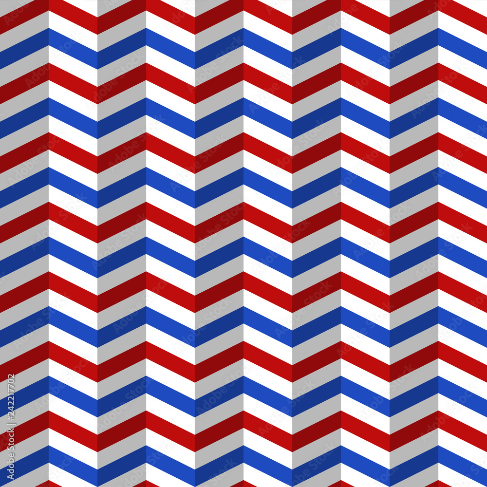 Red, White, and Blue Three Dimensional Chevron Seamless Pattern - Eye catching red, white, and blue chevron zigzag seamless pattern in three dimensional style Red, White, and Blue Three Dimensional Chevron Seamless Pattern - Eye catching red, white, and blue chevron zigzag seamless pattern in three dimensional style