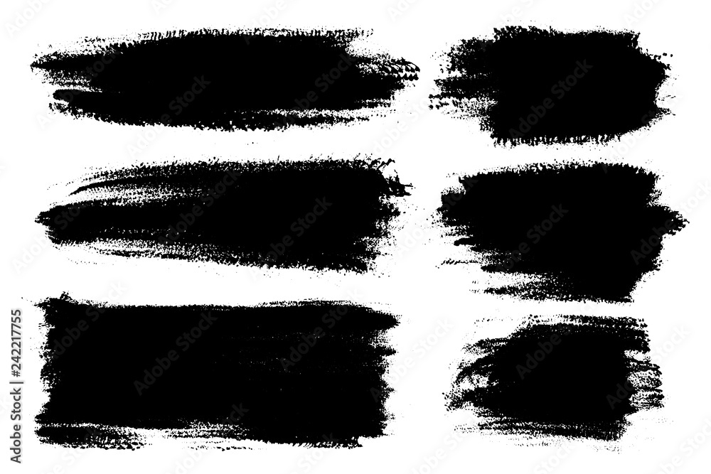 Vector set of hand drawn brush strokes, stains for backdrops. Monochrome design elements set. One color monochrome artistic hand drawn backgrounds.