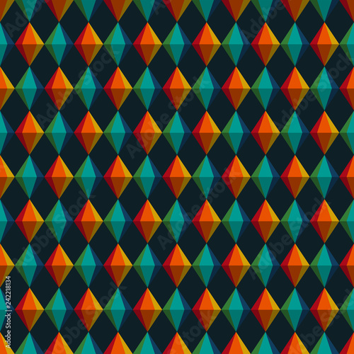 Festa Junina Geometric Triangles and Diamonds Seamless Pattern - Festa Junina annual Brazil June celebration geometric triangles and diamonds representing lanterns in vintage retro colors