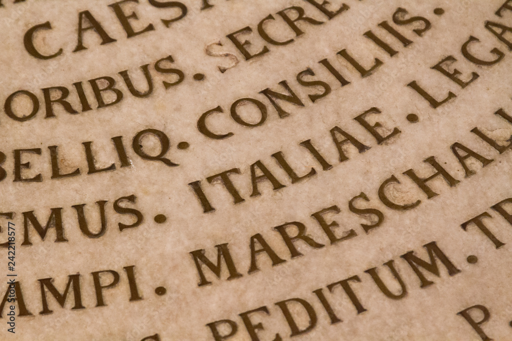 Pavia, Italy. November 16 2017. Latin inscriptions on the floor in the 