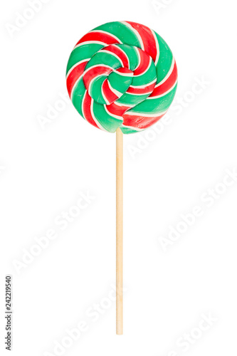 Colorful spiral lollipop isolated on white background. Red green Candy © Andrey
