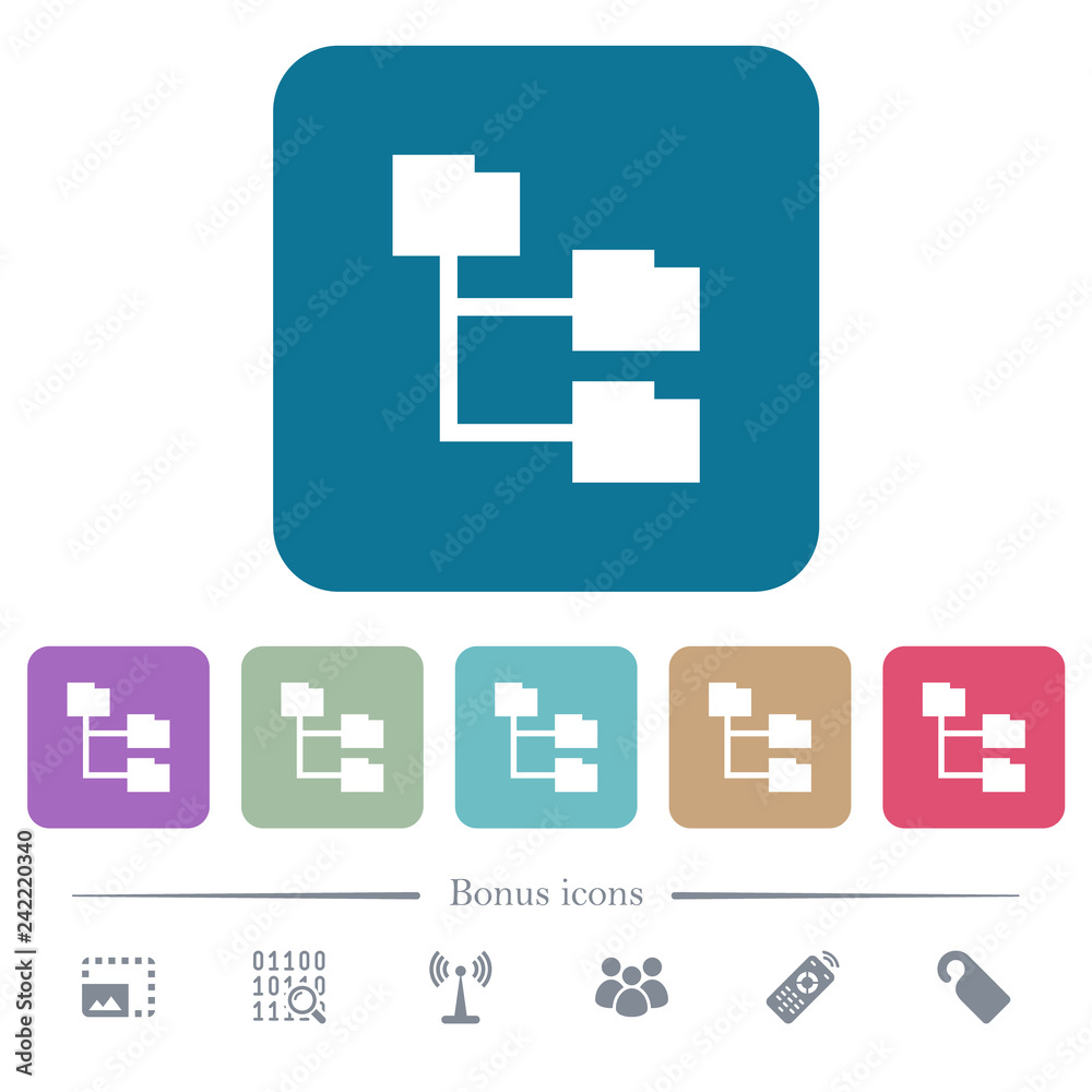 Folder structure flat icons on color rounded square backgrounds Folder structure flat icons on color rounded square backgrounds