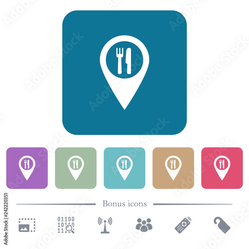 Restaurant GPS map location flat icons on color rounded square backgrounds Free Download Restaurant GPS map location flat icons on color rounded square backgrounds - GFXLoad