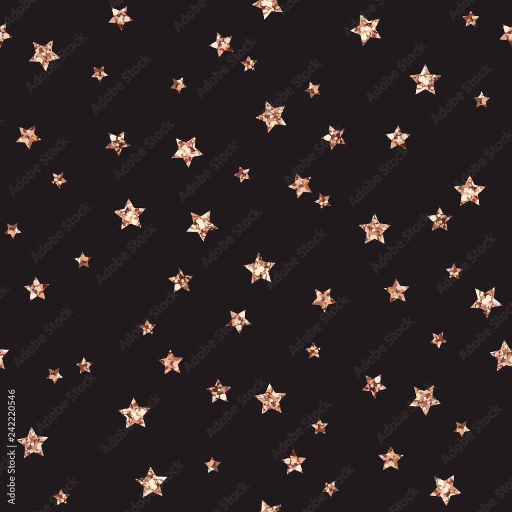Rose Gold Glitter Stars Seamless Pattern - Scattered rose gold glitter stars on crushed black background seamless pattern Rose Gold Glitter Stars Seamless Pattern - Scattered rose gold glitter stars on crushed black background seamless pattern