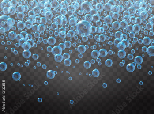 Soap foam and bubbles on transparent background. Vector illustration
