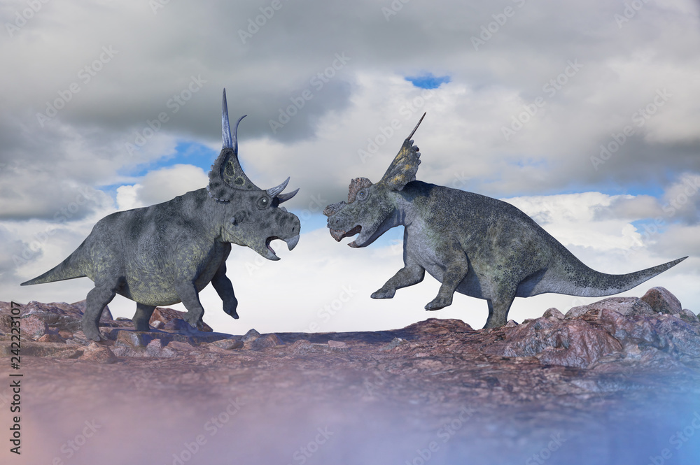 Naklejka battle of dinosaurs render 3d