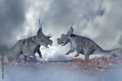 Fototapeta Naklejka Na Ścianę i Meble -  battle of dinosaurs render 3d