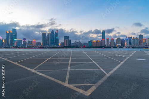 Empty asphalt road along modern commercial buildings in China,s cities