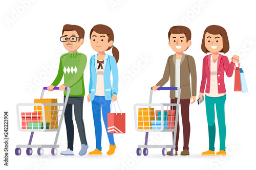 Consuming goods for a revolving economy. Couple customers come to the department store, mall and shopping with happy.
