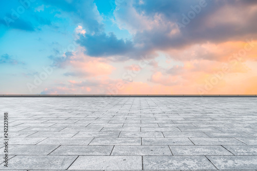 Empty Plaza Bricks and Sky Cloud Landscape.. © 昊 周