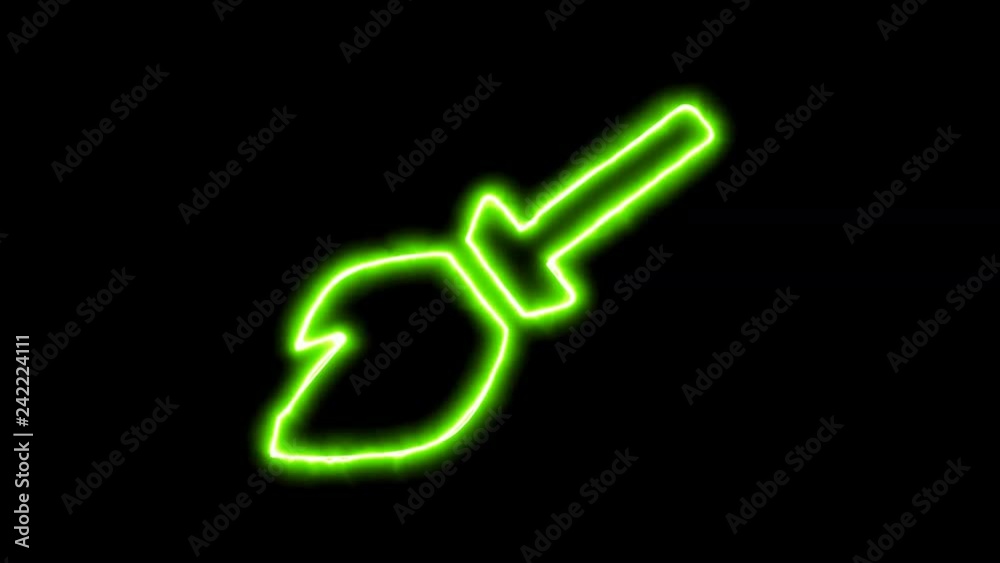 The appearance of the green neon symbol broom. Flicker, In - Out. Alpha channel Premultiplied - Matted with color black The appearance of the green neon symbol broom. Flicker, In - Out. Alpha channel Premultiplied - Matted with color black