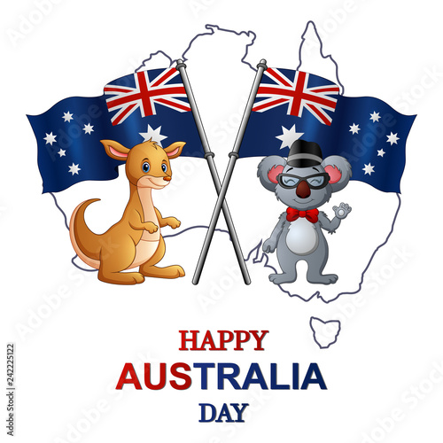 Photography Happy Australia day with kangaroo and koala