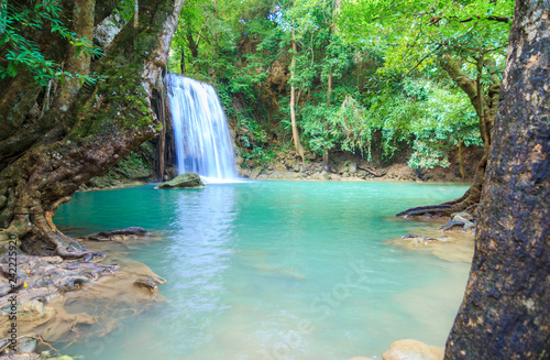 Waterfalls In Deep Forest at Erawan Waterfall in National Park Kanchanaburi Thailand