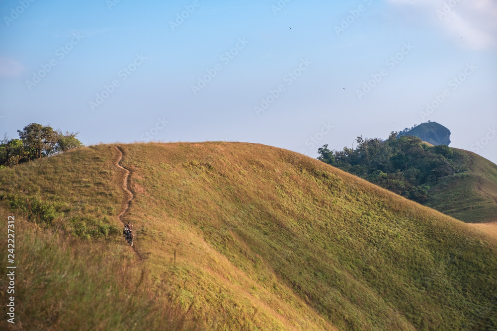 Fototapeta premium Mountain view with a beautiful nature scenic and blue sky background
