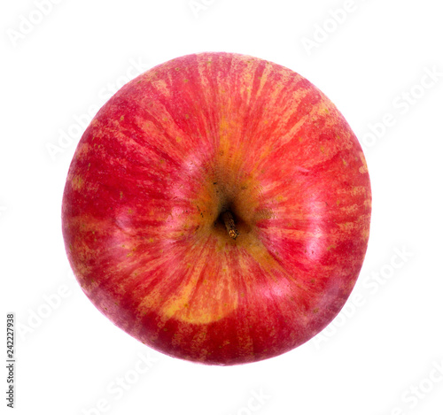 Red apple isolate on white background. top view.