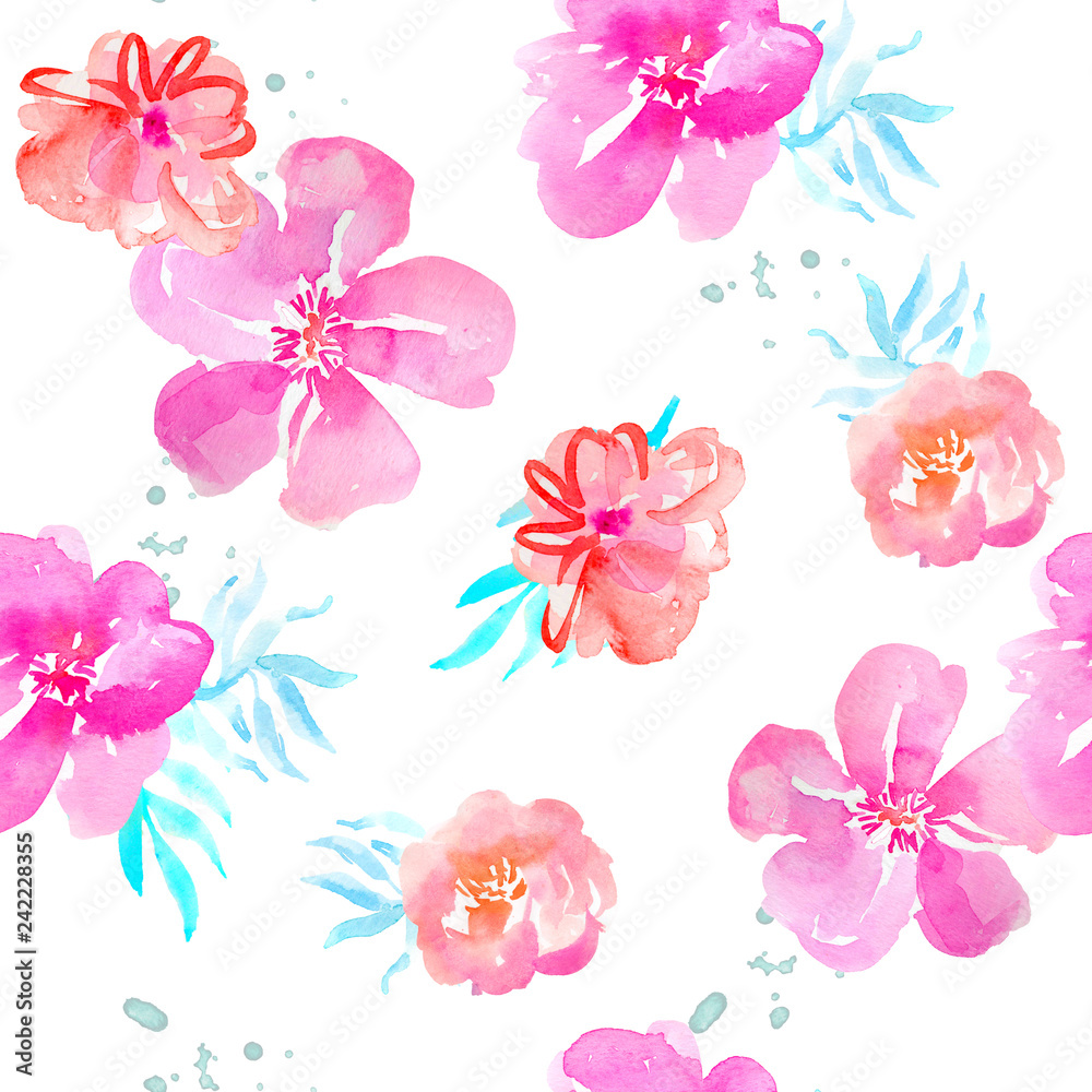 Tropical Hawaiian Hibiscus Floral Pattern Background. Floral Hawaiian Background