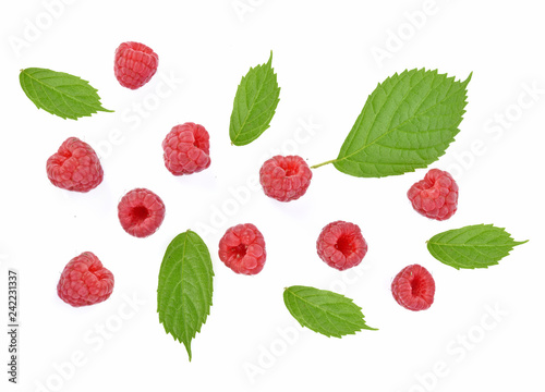 Top view of Raspberries isolated on white background
