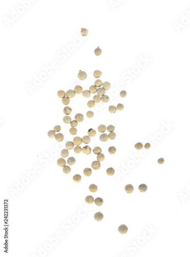 Top view of white Pepper seeds on white background